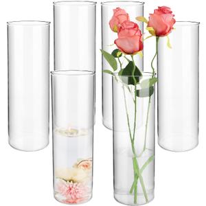 Glass Cylinder Vases for Centerpieces, 12 Pcs Large Clear Hurricane Glass Candle Holders 12 Inch Tall Floating Candle Vases Bulk for Flower Vase Home Wedding Formal Dinners Table Centerpiece Decor