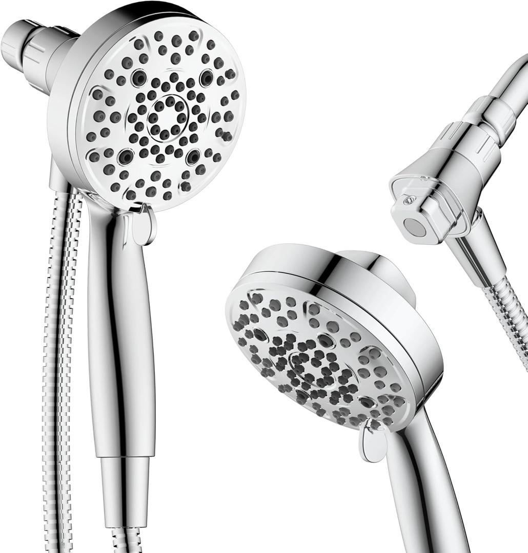 Magnetic Shower Head with Handheld, High Pressure - 6 Spray Modes Handheld Shower Head, Eco-Friendly Magnetic Docking System, 70" Stainless Steel Hose, Tool Free Installation, Chrome (Silver)