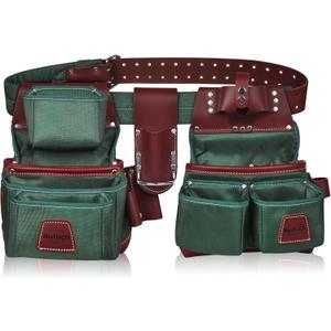 Nylon and Leather Tool Belt | Nylon Tool Pouch | Carpenter Tool Belt | Construction | Framers | Electrician Tool Belts | Drywall Tool Bags | Handyman | Electric (GREEN)