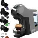 KOTLIE EM-308B Espresso Machine, Single Serve Coffee Maker Compatible with Multiple Capsule Types, Ground Coffee, and ESE Pods. 3 Temperatures, 7 Water Volume Levels, and a 1L Water TankGray