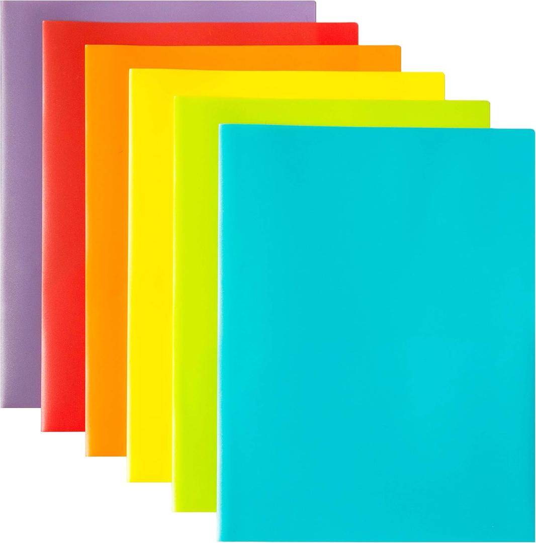 Youngever 12 Pack Plastic Pocket Folders - Heavy Duty Plastic 2 Pocket Folder, in 6 Colors