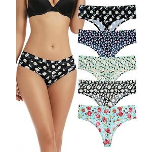 voenxe 5-Pack Seamless Women Underwear Thongs Lady Breathable Comfort Panty Soft Laser Cut Undie L