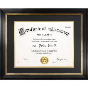 Yaetm Black 11x14 Diploma Frame with Mat for 8.5x11 - Tempered Glass with Black Over Gold Acid-free Mats, Diploma Frames 8.5 x 11 for Certificate, Degree & Document, Single