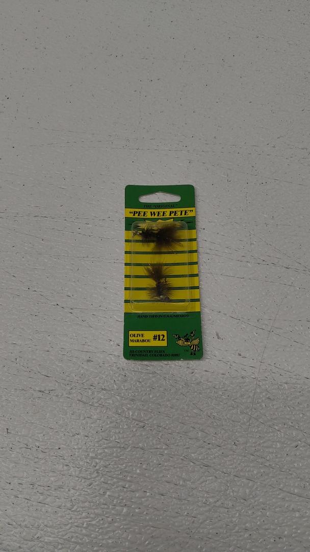Pack of 2: 1) Hi-Country Flies Pistol Pete Size 12 - Olive, Flies & Poppers; 2)  Yakima Bait Worden's Original Rooster Tail Fishing Lure, Glitter Flame, 1/6 oz., Size 8, 210 GFL