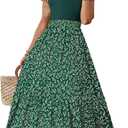 Dokotoo Women's 2026 Summer Dress Short Sleeve Crew Neck Casual Floral Print Long Flowy Dresses Maxi Dresses (Green, L)