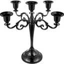 FANWNKI 5-Candle Metal Candelabra 10.2 Inch Tall Candlestick Candle Holders for Home Decor Wedding Christmas Church Halloween Party, Black