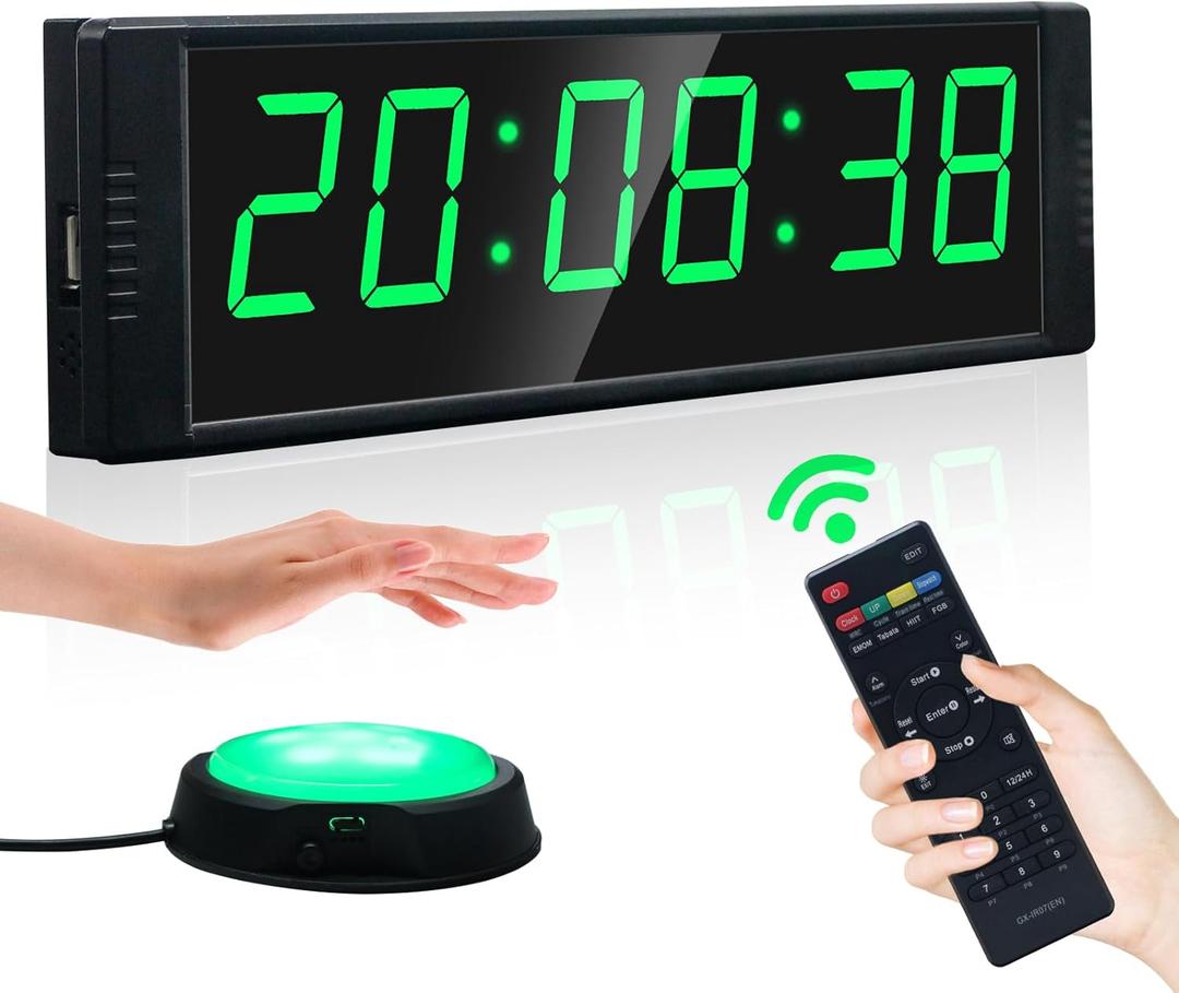 YZ Gym Timer Clock for Home Gym, Fitness Timer with Start/Stop Button, Interval Timer for Workout, Stopwatch/Countdown Timer with Remote, 12/24H Digital Wall Clock, Portable Home Gym Accessories