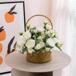 Crowye 10 Bundles Peonies Artificial Flowers Faux Peonies Wedding Artificial Flower Bouquet for Table Centerpiece for Home Wedding Decor Bridal Floral Arrangement(White)