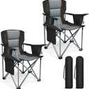 Camping Chairs, 2 Pack Oversized Heavy Duty Fully Padded Outdoor Folding Chairs with Cup Holder, Cooler Bag and Side Pocket, Support 400 LBS, Carry Bag Included, Versatile for Sports,Outdoors & Lawns