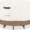 Round Outdoor Table Cover Waterproof Heavy Duty Patio Furniture Covers, Round Patio Table Chair Set Covers - 42" Dia x 28" H (Beige & Brown)