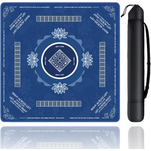 Mahjong Mat, Mahjong Mat for Table with Bag, 31.5" x 31.5" Rubber Anti Slip and Noise Reduction Board Gaming Mat for Mah Jongg, Poker, Board Tile Games, Dominoes (Deep-blue)