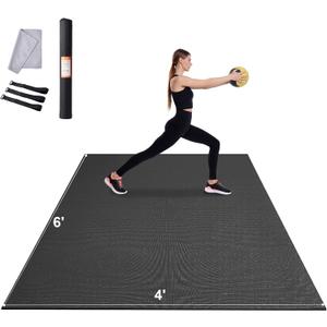 VEVOR Large Exercise Mat, 12'x6'/10'x6'/9'x6'/8'x6'/8'x5'/7'x5'/6'x4' (7mm) Extra Thick, Non Slip High Density Premium Workout Mat, Exercise Yoga Mat for Men & Women, Fitness & Exercise Mat with Bag & Carry Strap, for All Types of Home Yoga, Pilate & Floor Workout