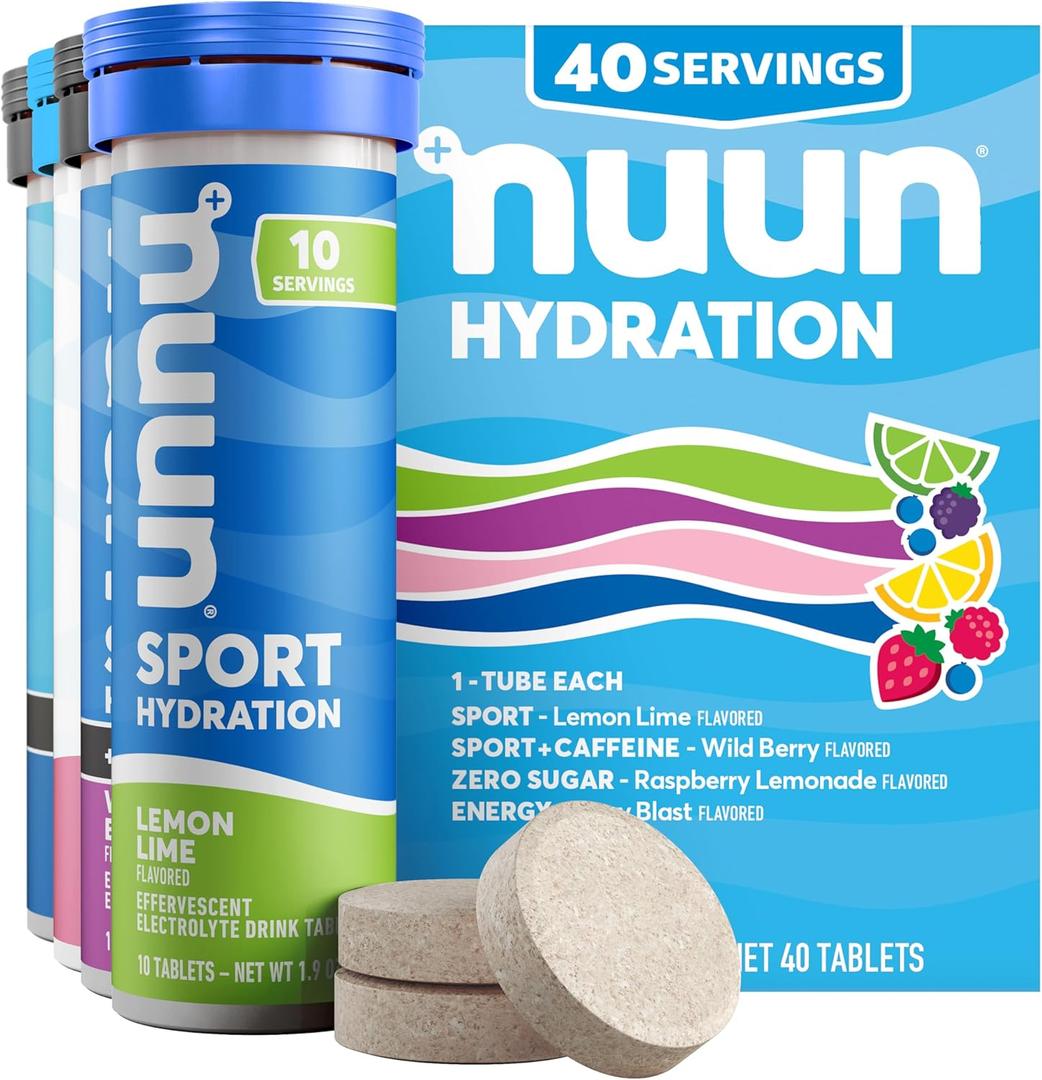 Nuun Hydration Electrolyte Tablets - Sodium, Potassium, Chloride, Calcium, Magnesium, 1g & 0g Sugar Drink Mix | Vegan, Gluten Free, Non-GMO | Complete Pack, Mixed Flavors, 4 Pack (40 Total Servings) (EXP 12/01/25)