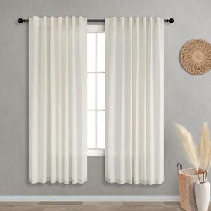 KOUFALL Linen Sheer Curtains 63 Inch Length for Living Room,2 Panel Set Semi Sheer Light Filtering Window Curtains Drapes 63 Inches Long for Bedroom,Cream Beige (Natural)