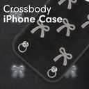 2 x Crossbody Case for iPhone 16 Pro Max - Black with Stylish Silver Detachable Chain - Silver Bows