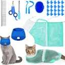 9 Pcs Cat Bathing Bag Set Cat Shower Bag Anti Bite and Scratch for Pet Grooming Washing Brush Comb Muzzle Nail Clipper Nail File Tick Tool(Blue, Turquoise)