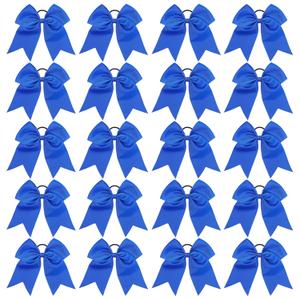 20 PCS 8 Inch Cheer Hair Bows Large Cheerleading Big Hair Bows with Ponytail Holder Hand-made Grosgrain Ribbon Hair Accessories for Teen Girls (Blue)