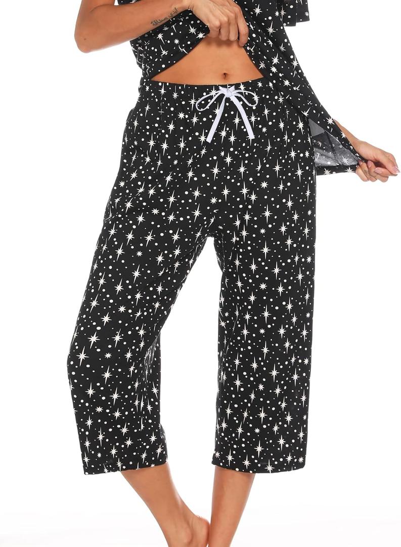 ENJOYNIGHT Women's Capri Pajama Pants Lounge Causal Bottoms Print Sleep Pants (X-Large)