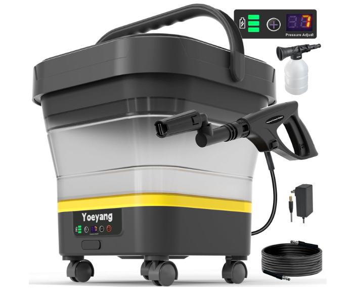 Portable Cordless Pressure Washer with Tank: 1200 PSI Foldable Power Washer – 3.4 Gal Tank, 7Level Adjustable Sprayer & 360° Nozzle – Compact Electric Cleaner for Car, Garden, Patio, Camping