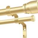 Heavy Duty Double Curtain Rod 48-84 Inches Length, 1 Inch Adjustable Gold Double Curtain Rod with Brackets, Long Double Curtain Rod for Windows Sliding Door (Gold, 32-90", 1 PC)