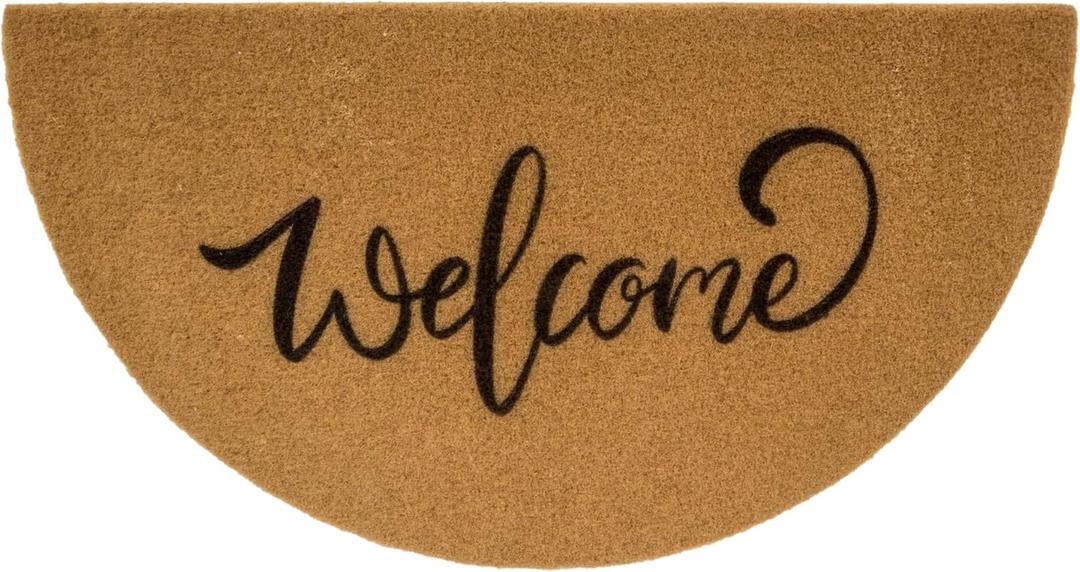 Half Round Welcome Door Mat - Artificial Coir Doormat - Non Slip Doormat - Half Circle Entry Mat for Indoor Outdoor 17" x 29"