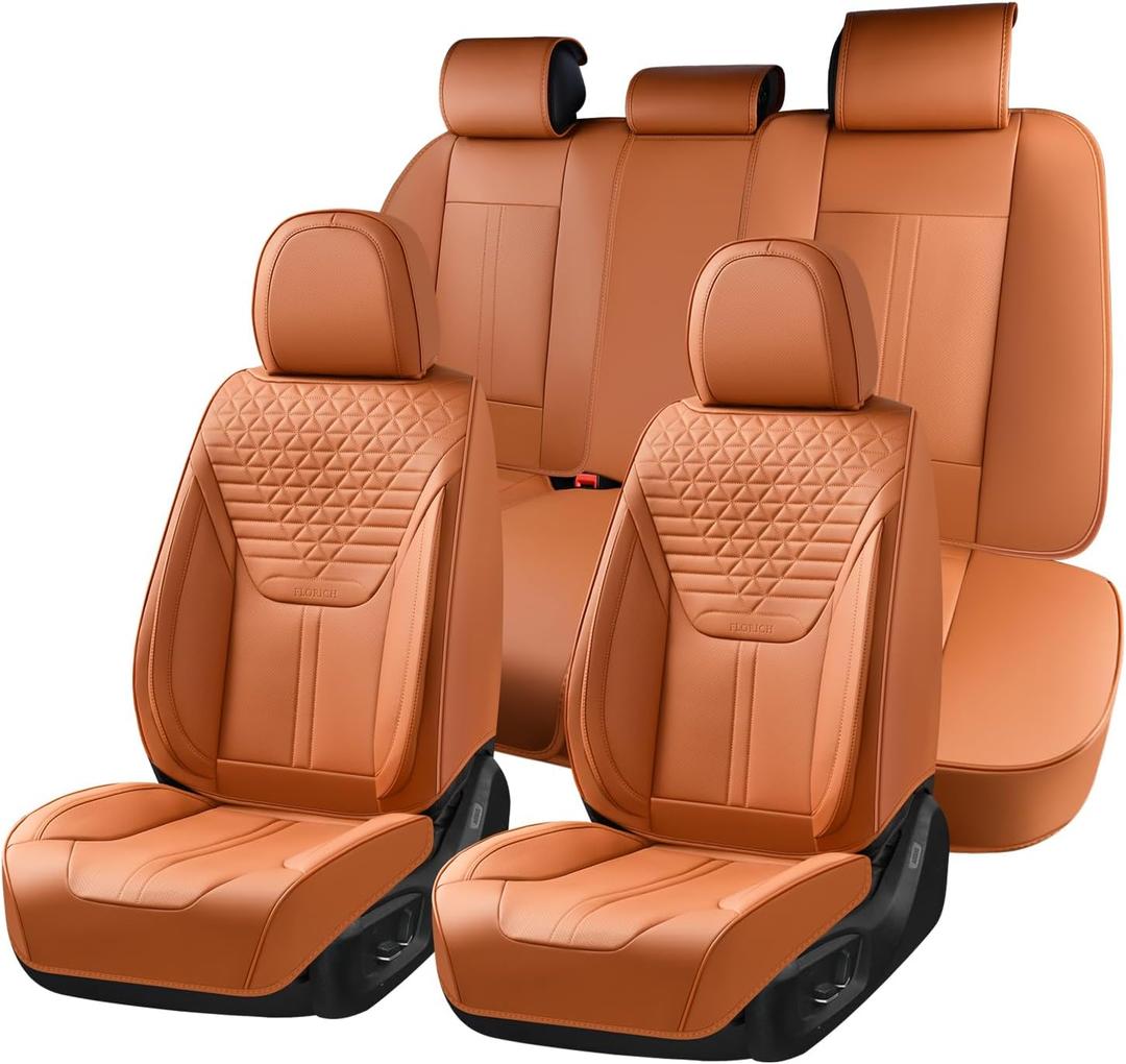 FLORICH Seat Covers, Car Seat Covers Full Set, Luxury Nappa Leather Seat Covers, Breathable and Waterproof Car Seat Protector 5 Seat, Automotive Seat Covers Universal Fit for Most Cars-Brown