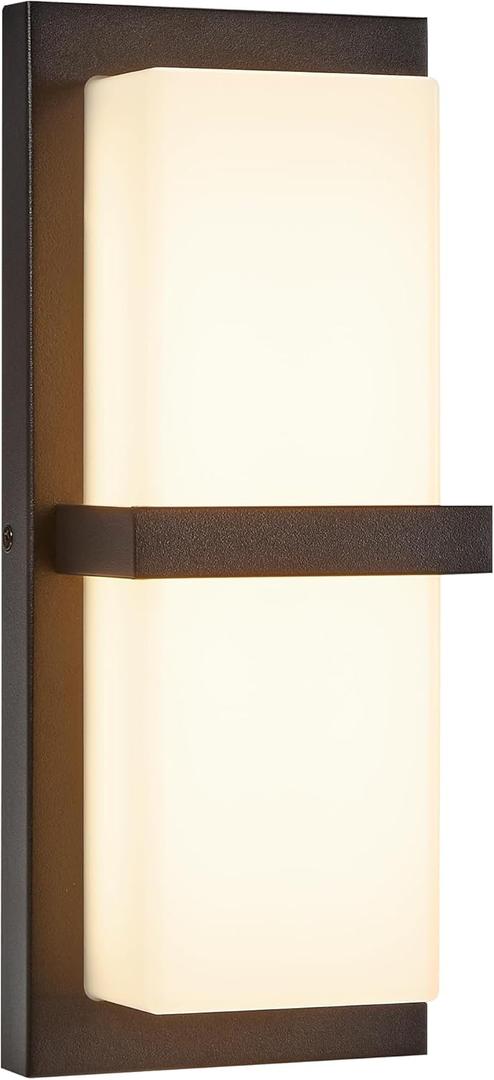 Maxxima LED Porch Lantern Outdoor Wall Light, Black with Horizontal Bar & Frosted Lens, 1000 Lumens, 5 CCT 2700K/3000K/3500K/4000K/5000K, Modern Exterior Patio Sconce Lantern, Dimmable at 120V