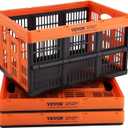 VEVOR Plastic Collapsible Storage Basket, 45L 3 Packs, Folding Stackable Storage Containers/Bins with Handles, Large Heavy Duty Containers for Clothes, Toys, Books, Snack, Shoes and Grocery Organizing (45L-Orange&Black)