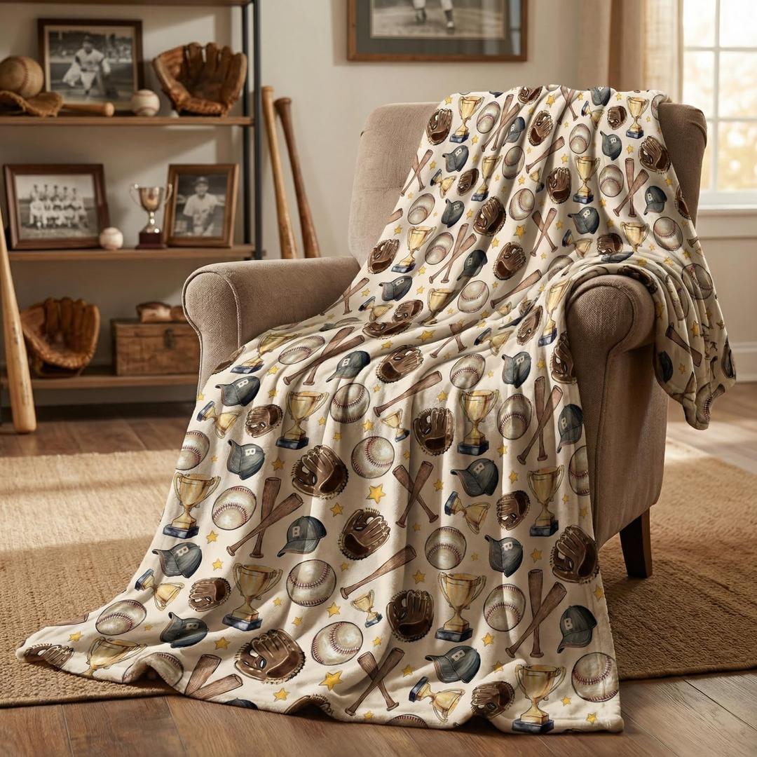 Horaldaily Baseball Flannel Blanket Throw, Brown Baseball Sport Soft Fuzzy Plush Cozy Fleece Blankets for Couch Sofa Bed Lounging, Ideal Gifts for Kids Teenagers Adults Self, 40x50