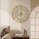 Large Wall Clock Gold Clocks for Living Room, 24 Inch Decorative Wall Clocks Battery-Operated, Modern Metal Round Clock Silent Non Ticking for Kitchen Mantel Bedroom Office Decor, Arabic Numerals