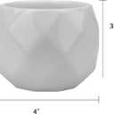 Jucoan 6 Pack Ceramic Succulent Planter Pot with Bamboo Tray, 4 Inch Small White Diamond Shaped Cactus Herb Flowers Planter with Drainage Hole for Indoor Home Office Decor