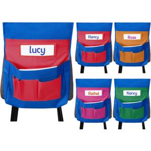 Talltalk 12 Pcs Chair Pockets Bulk 15" W x 19" H Chair Back Pocket Chart Seat Back Organizer with Name Tags for Classroom Supplies(Assorted Colors)