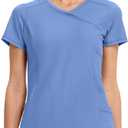 Cherokee Infinity Womens Mock Wrap Scrub Top, 4 Pockets, Rib-Knit Panel, Moisture-Wicking 360 Stretch - 2625A (Medium, Blue)