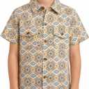 Boys Short Sleeve Button Down Shirt Casual Woven Summer Boys Dress Shirts with Two Pockets for Kids 5-12 Years