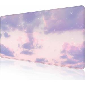 Gaming Mouse Pad, XXL Extended Computer Keyboard Long Mouse Mat, Large Desk Pad for Office Laptop, Non-Slip Rubber Base with Stitched Edge Mousepad, 31.5X11.8 inch Purple Cloud