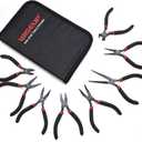 WISEUP 8-Piece Mini Pliers SetNeedle, Round, Flat, Long, Bent Nose, Diagonal, End Cutting & Linesman Pliers for Crafting, Electronics & Jewelry Makingwith Pouch