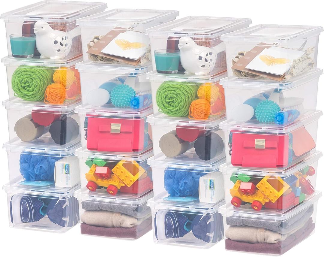 IRIS USA 20-Pack Storage Bins with Lids, 6 Quart, Shoe Boxes Clear Stackable Containers Organize Shoes Closet Shelves, Classroom Organization Teacher Tools, Game Storage - BPA-Free Plastic (6 Qt. - 20 Pack)
