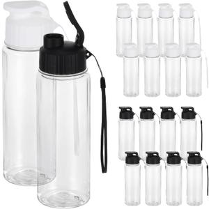16 Pack Plastic Water Bottles Bulk with Handle Strap, 17oz Sports Water Bottles Reusable Drinking Cups Lightweight Leakproof Flip Top Bottle for Adults Gym Fitness Sports (White & Black)