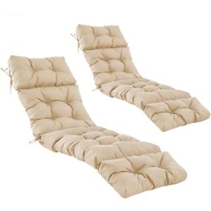 2 Pcs Chaise Lounge Cushions Outdoor,Waterproof & Fade Resistant Patio Lounge Chair Cushions for Outdoor Furniture, Chaise Cushion with Ties for Pool, Lawn and Beach, 75.1x22.8x4.7 Inch, Beige