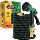 Flexi Hose with 8 Function Nozzle, 150FT - Lightweight Expandable Garden Hose, No-Kink Flexibility, 3/4 Inch Solid Brass Fittings and Double Latex Core - Black and Green