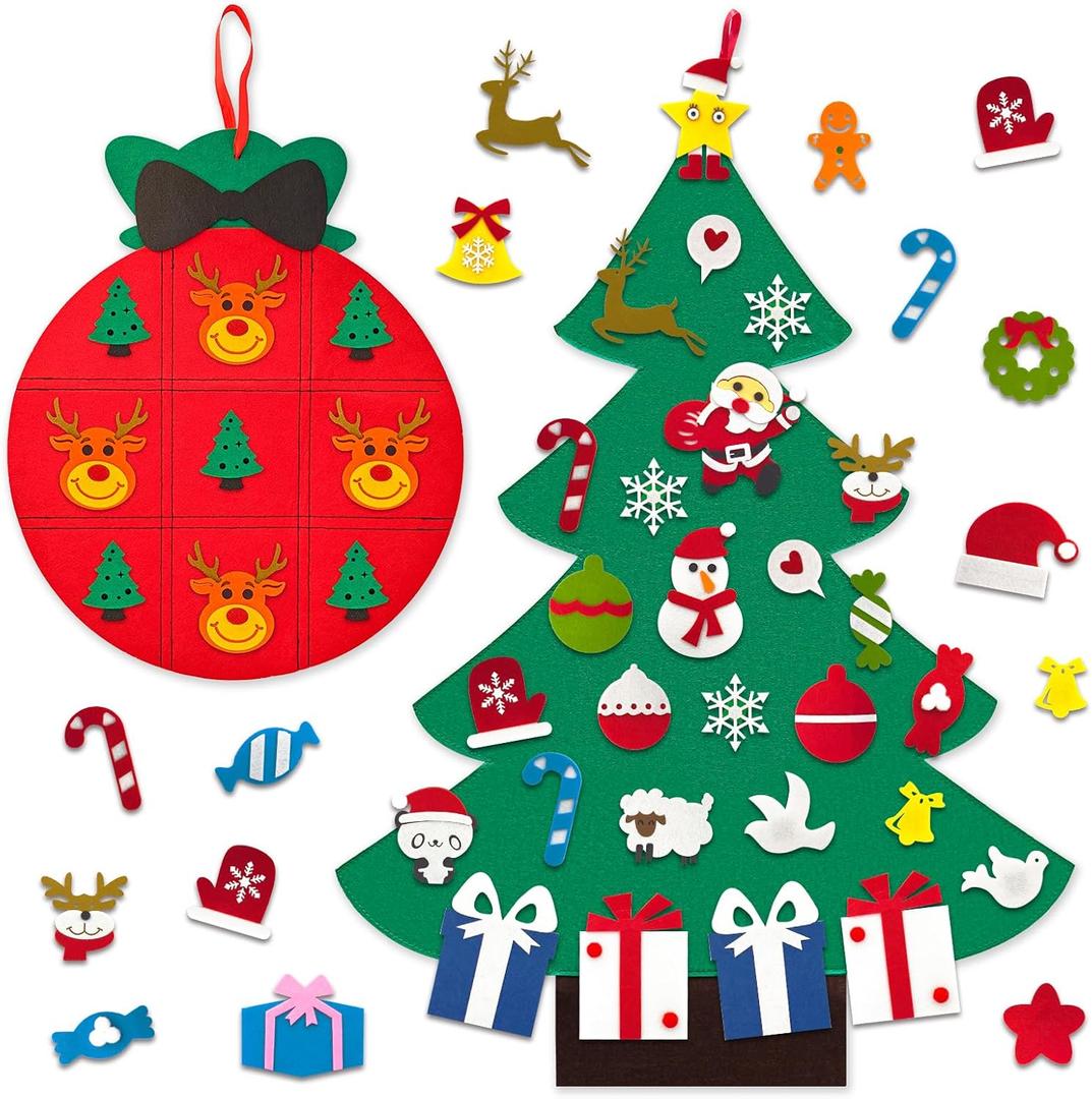 2 x Abakuku 3FT DIY Felt Christmas Tree Set with Games for Kids Toddlers Wall Hanging Decorations Felt Craft Kits,Wall Hanging Xmas Christmas Decorations