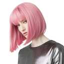 REECHO 11" Short Bob Wig with bangs Cosplay Synthetic Hair for White Black Women Color: Princess Pink
