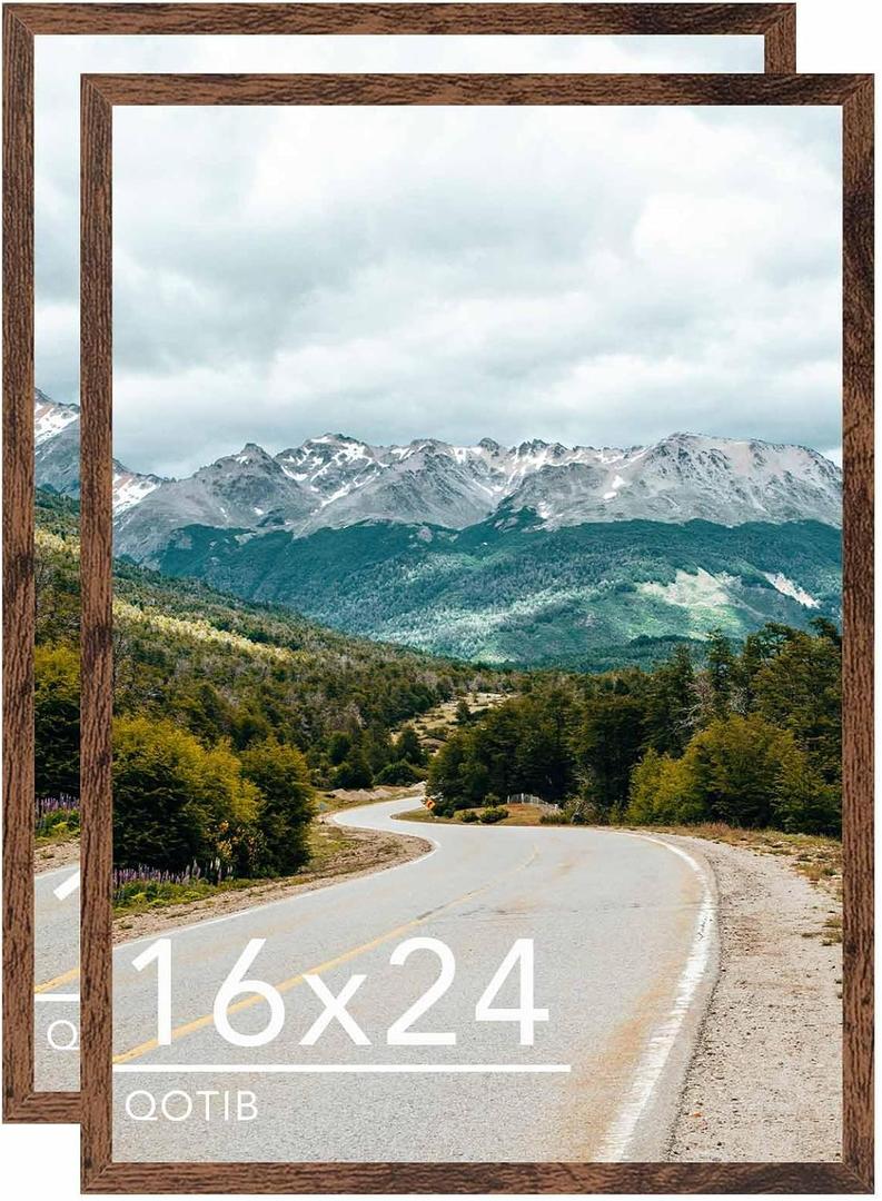 16x24 Picture Frame for Wall Hanging, Wood 16 x 24 Frame 40x60 cm Poster Photo Frame for Wall Horizontally or Vertically, Deep Brown, 2 Pack