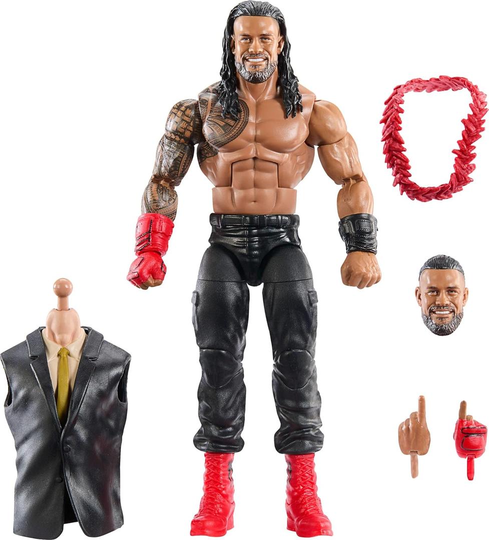 Mattel WWE Elite Collection Action Figure & Accessories, Premium Live Event Roman Reigns Set, SummerSlam with William Regal Build-A-Figure Parts