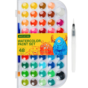 WASHABLE WATERCOLOR PAINT SET 48 COLORS WITH 2 BRUSHES, REFILLABLE WATER BRUSH PEN AND PALETTE, WATER COLOR PAINT SET FOR KIDS, ADULTS, BEGINNER ARTISTS (1)