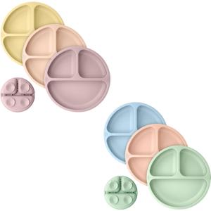 KeaBabies 3-Pack Suction Plates for Baby, Toddler - 100% Silicone Toddler Plates, Divided Baby Plates with Suction, Silicone Plates for Baby, Kids, BPA-Free, Microwave, Dishwasher Safe