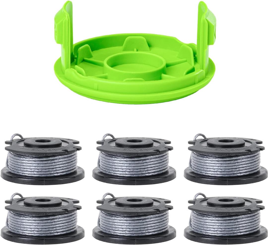 Greenworks 0.065" Single Line Auto-Feed String Trimmer Spools (6-Pack) + Replacement Spool Cover
