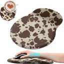 Ergonomic Mouse Pad with Wrist Rest Support + Cup Coasters,Thick Mousepad Relief Carpal Tunnel Pain, Mouse Pad with Non-Slip PU Base, Computer Mouse Pads for Wireless Mouse,Brown Cow Print Pattern