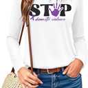 MNLYBABY Stop Domestic Violence Shirt Women: Domestic Violence Awareness Sweatshirt Purple Ribbon Lightweight Long Sleeve Top (White, M)