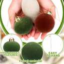 12 Pcs Cream White Green Brown Velvet Christmas Ornaments Large Glass Velvet Christmas Balls Ornaments Bulk Flocked Tree Bulbs Set for Xmas Tree Party Holiday Decoration(No Diamond)